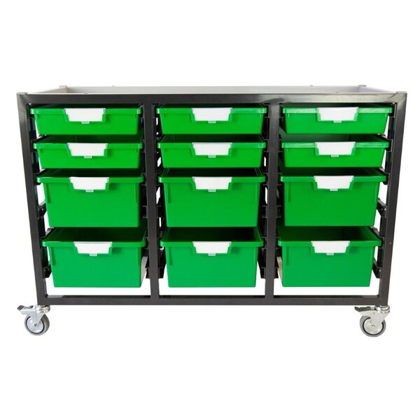 Storsystem Commercial Grade Mobile Bin Storage Cart with 12 Green High